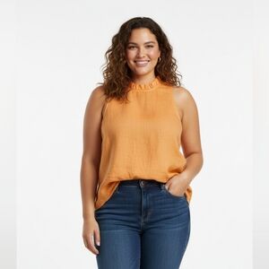 J. Crew Linen Orange Ruffle Neck Tank Top Size Large